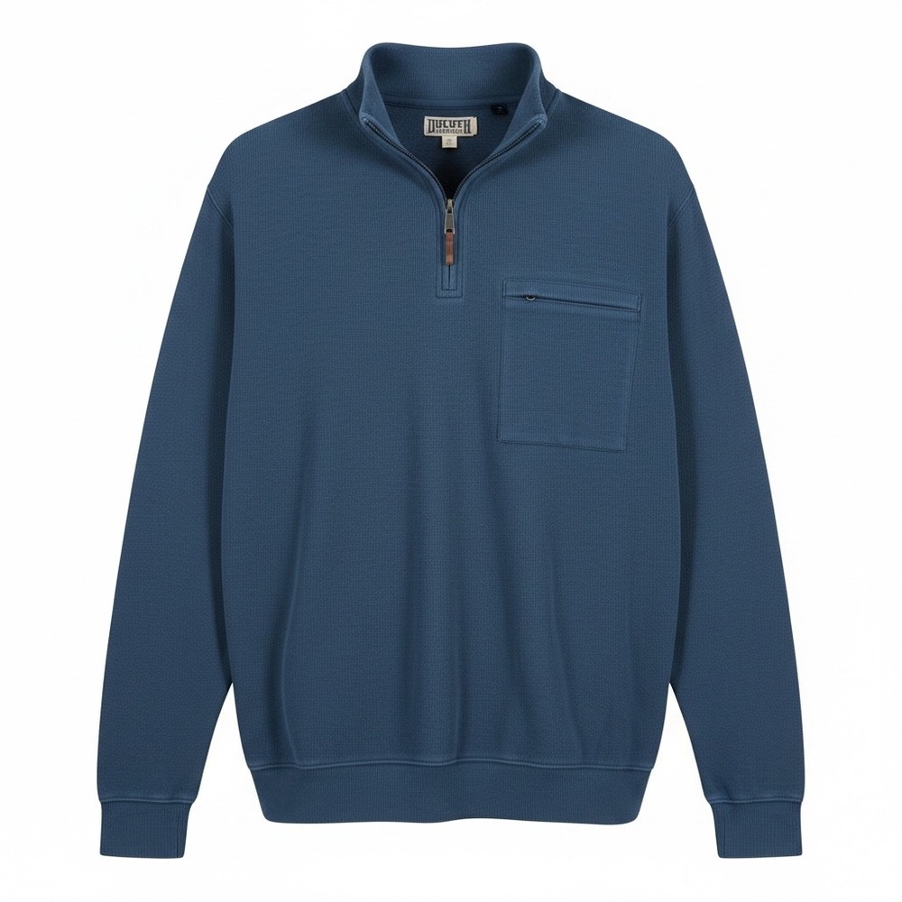Duluth Trading Co Quarter Zip Pullover Mens 3XL Blue Cotton Waffle Sweatshirt